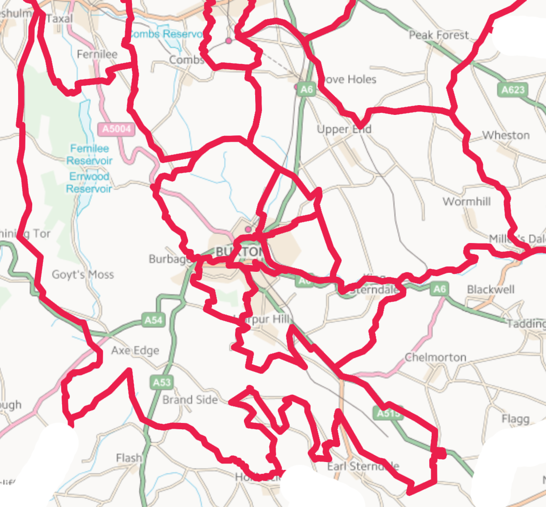 Map of the Buxton area